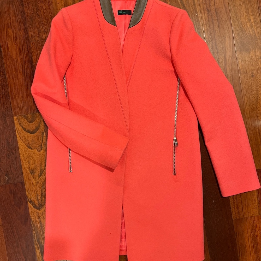 United Colors Of Benetton Vibrant Coral Pink Wool Coat